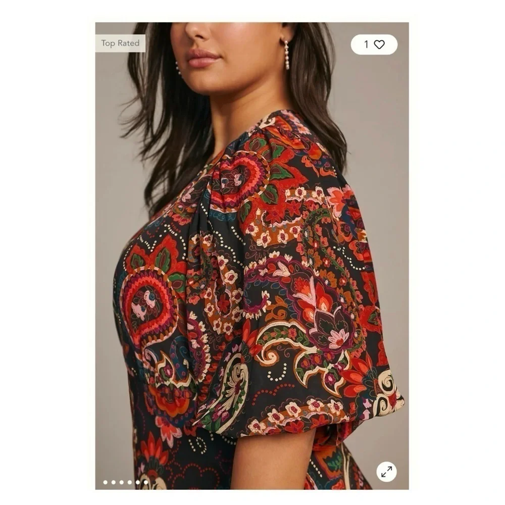 KACHEL x Anthropologie Paisley Puff Sleeve Midi Dress XS NWT Fall Boho - Picture 11 of 15